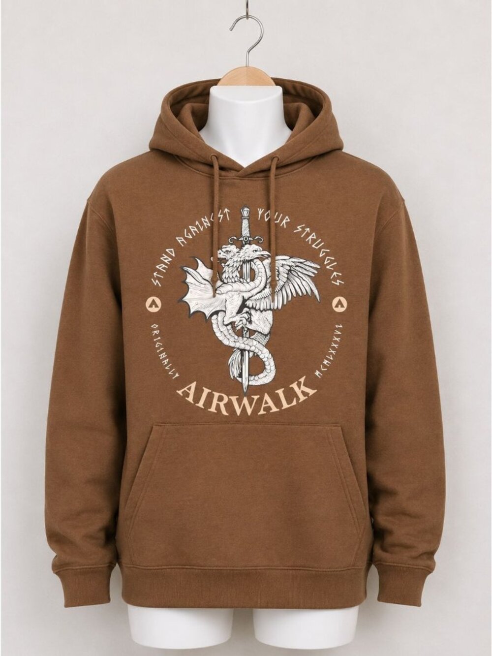 Men's "Stand Against.." Brown Fleece Pullover Hoodie Size Medium NWT Airwalk
